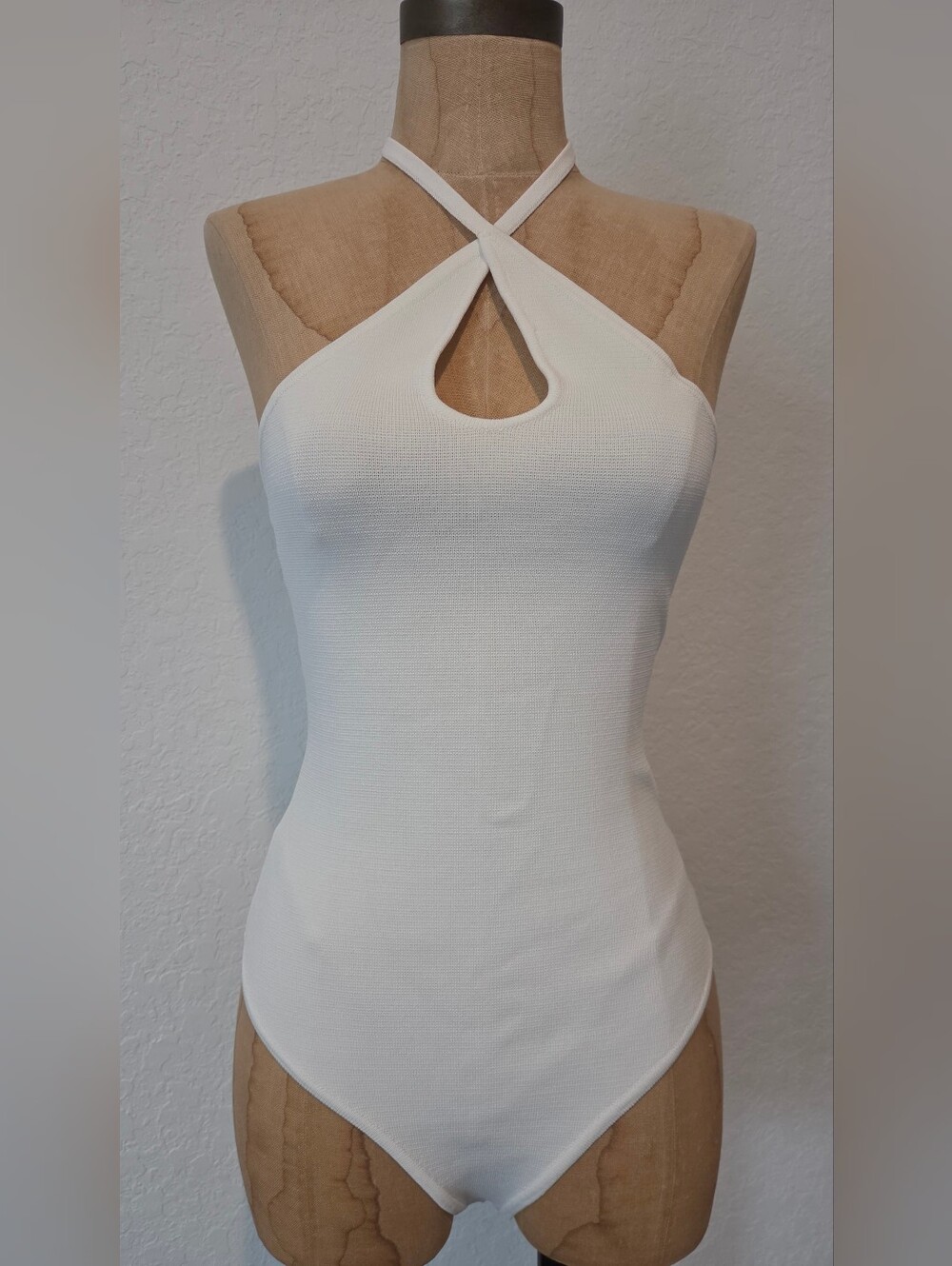 Forever 21 White Halter Keyhole Ribbed Bodysuit
